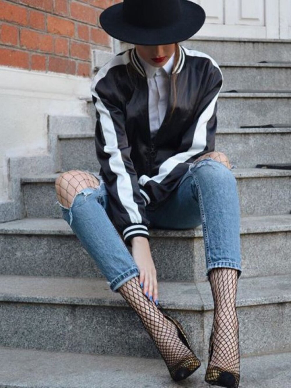 Natasha Button Up Distressed Tapered Hem Ruffled High Waist